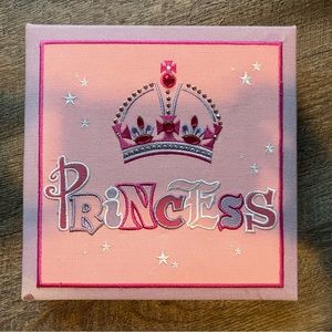 Princess box framed fabric art wall hanging has jewels crown like NEW condition